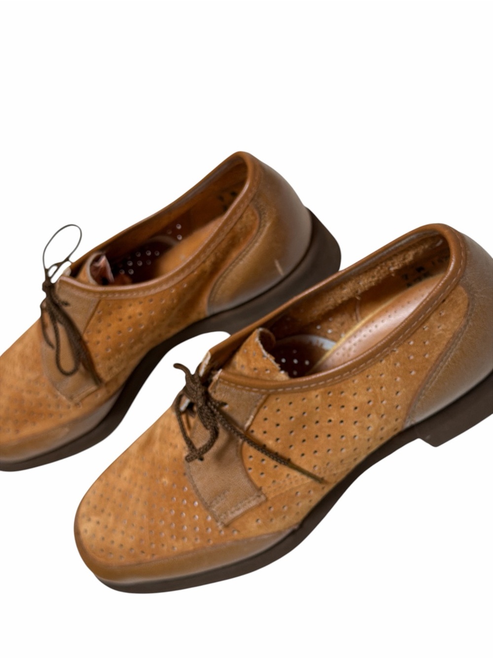 Hush Puppies Vintage Leather Oxfords Men’s 7M Brown Perforated Lace Up Shoes - Picture 7 of 15